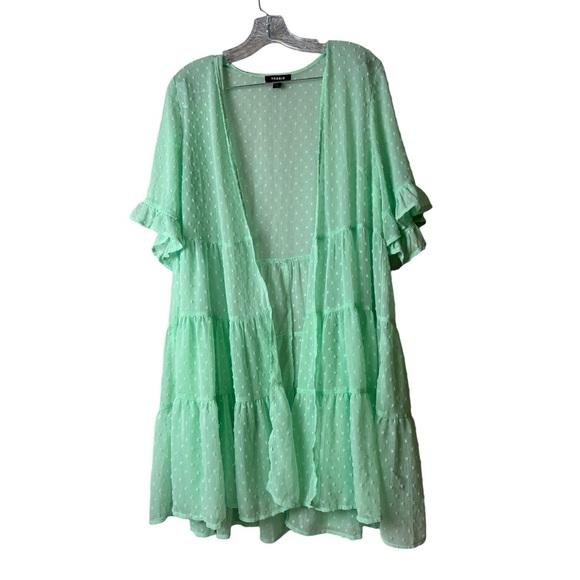 Torrid womens Clip Dot Ruffle Kimono - Green size L/12 - Picture 5 of 8